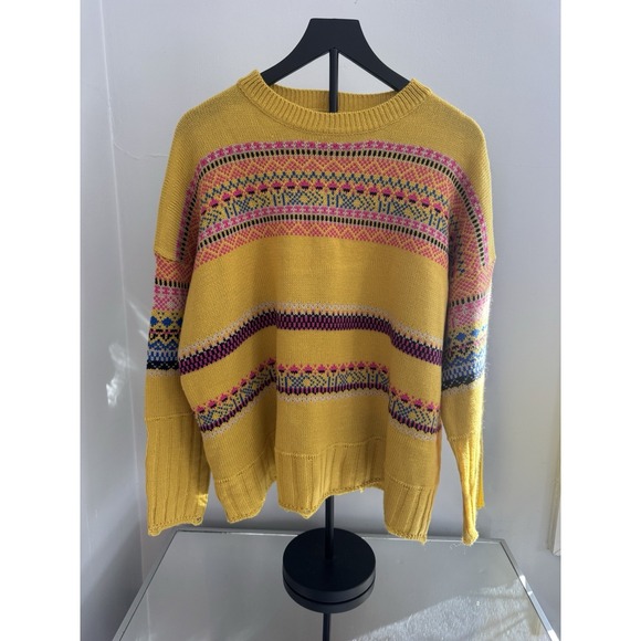 easel Sweaters - Easel Women's Mustard Yellow Fair Isle Knit Sweater Size Small